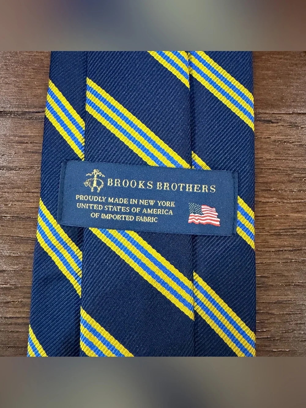 Brooks Brothers 100% Silk Tie Mens Navy/Yellow Striped Made In New York USA